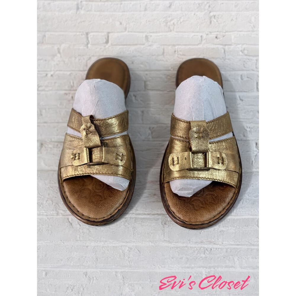 Born Women Beatrice Gold Comfort Leather Slide Flats Shoes Sz 9